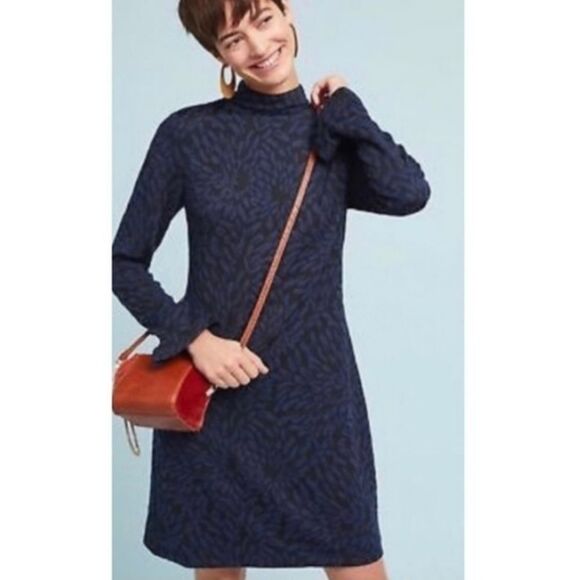 Anthropologie Dresses & Skirts - Anthropologie Hutch Michaela dress long sleeve mock neck black navy blue M